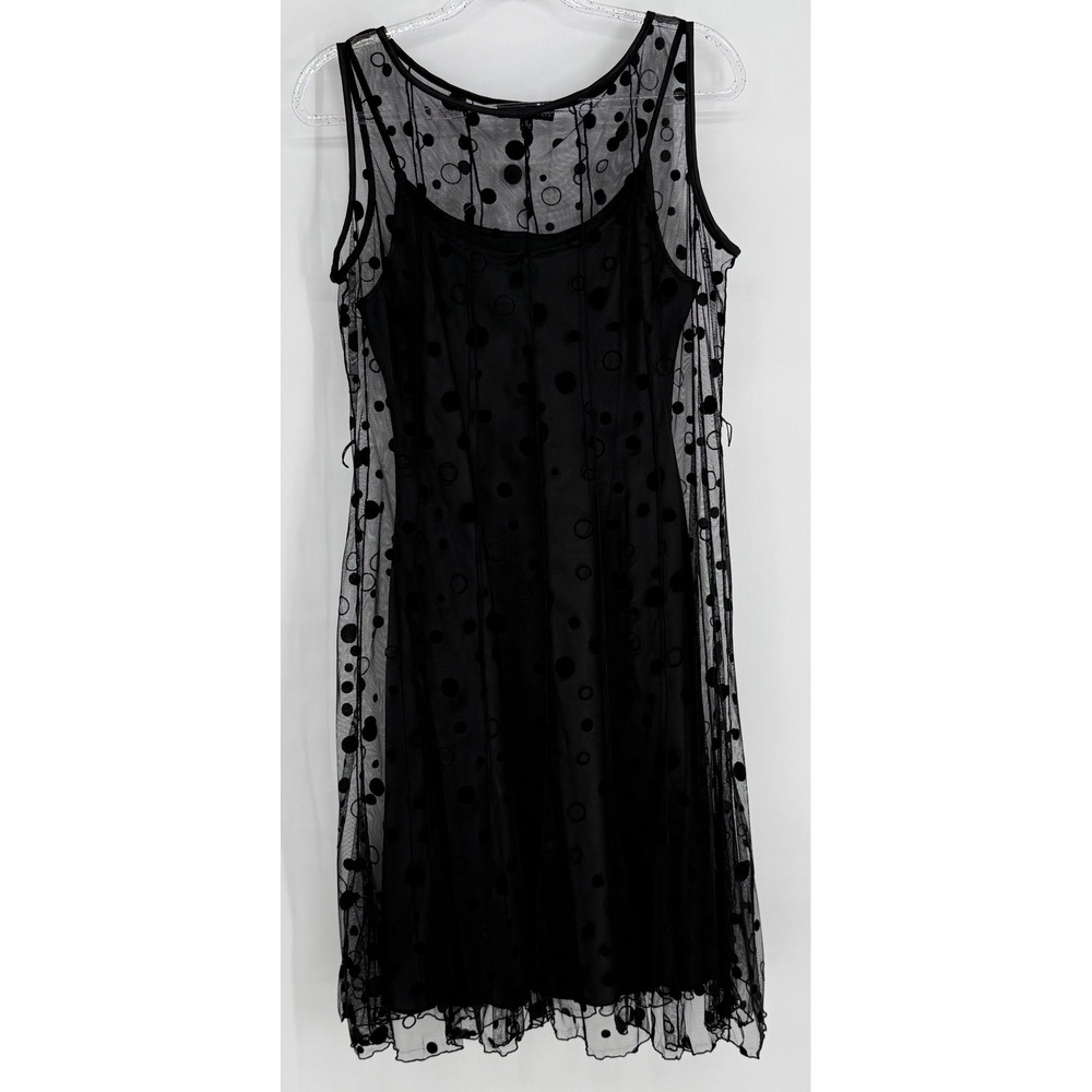 Sandra Darren Womens Black Mesh Polka‎ Dot Overlay Sleeveless Dress Sz 12